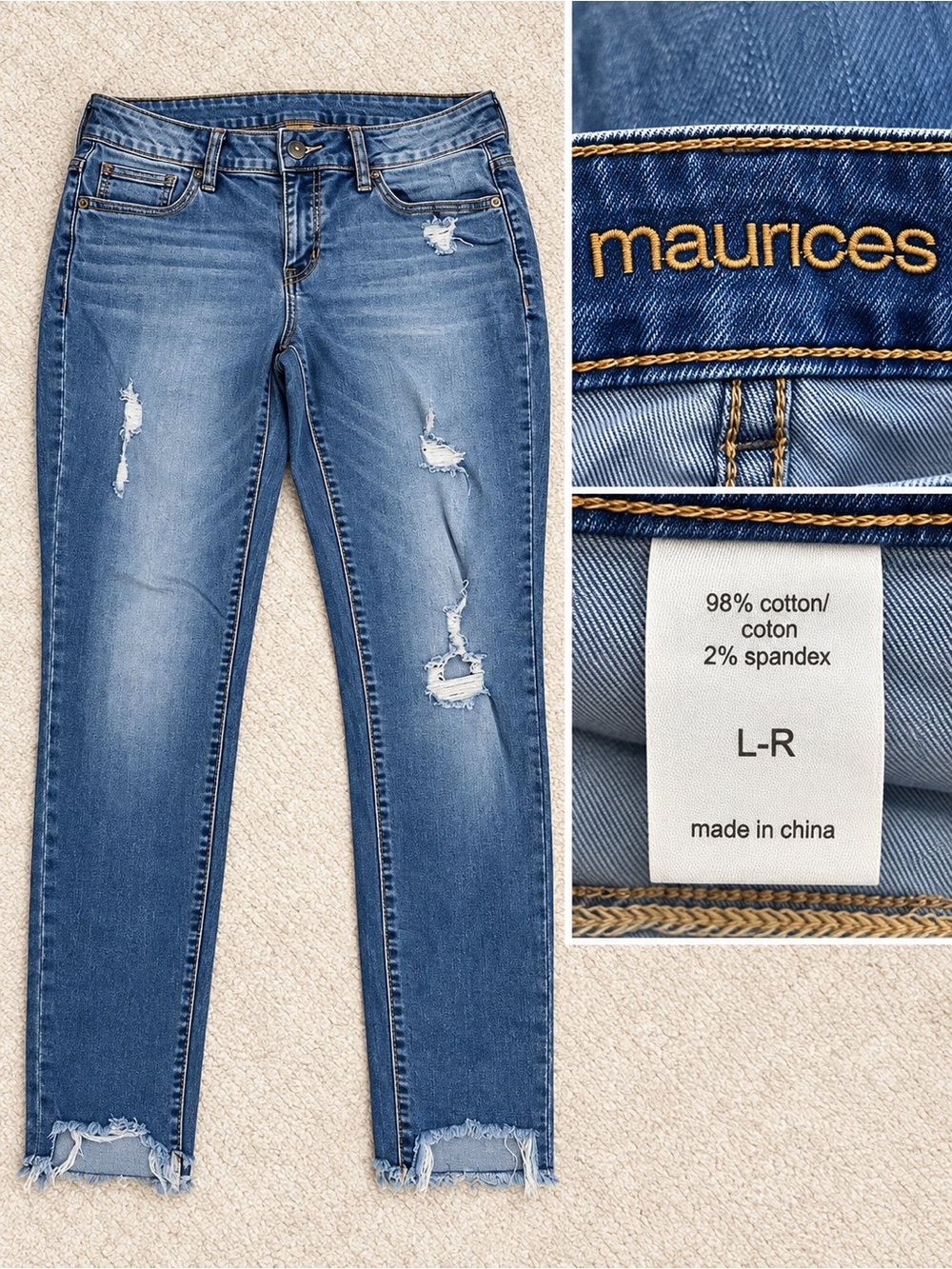 Maurices Light-Mid Blue Distressed Ankle Skinny Jeans